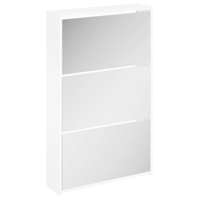 Dulap pantofi cu oglindă, 3 straturi, alb lucios, 63x17x102,5 cm WALTI