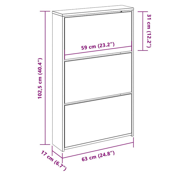 Pantofar cu oglindă, 3 niveluri, Stejar maro, 63x17x102,5 cm - WALTI WALTI
