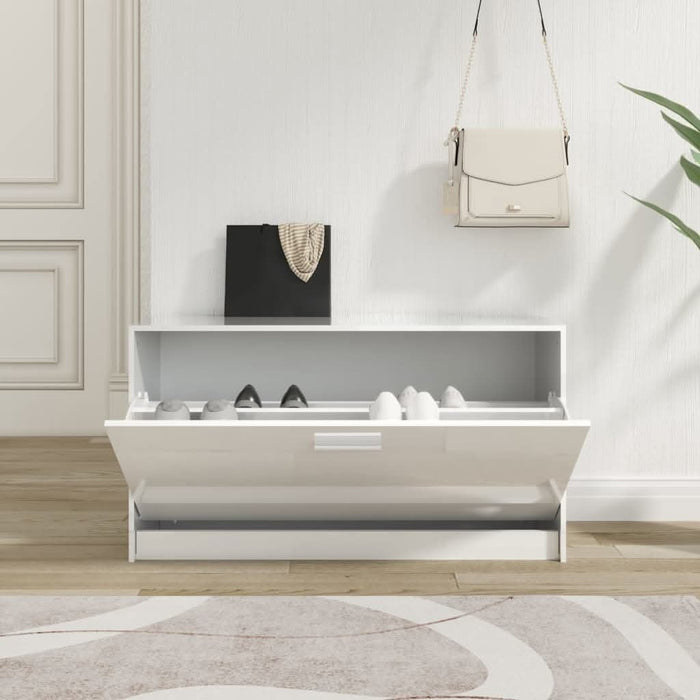 Bancheta pantofar, alb extralucios, 80x24x45 cm, lemn compozit - WALTI WALTI