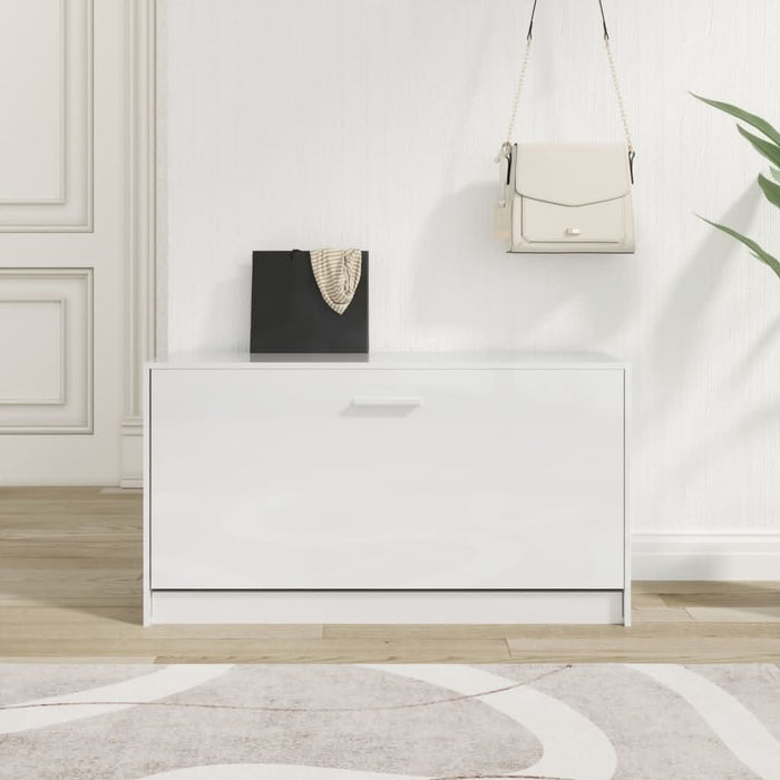 Bancheta pantofar, alb extralucios, 80x24x45 cm, lemn compozit - WALTI WALTI