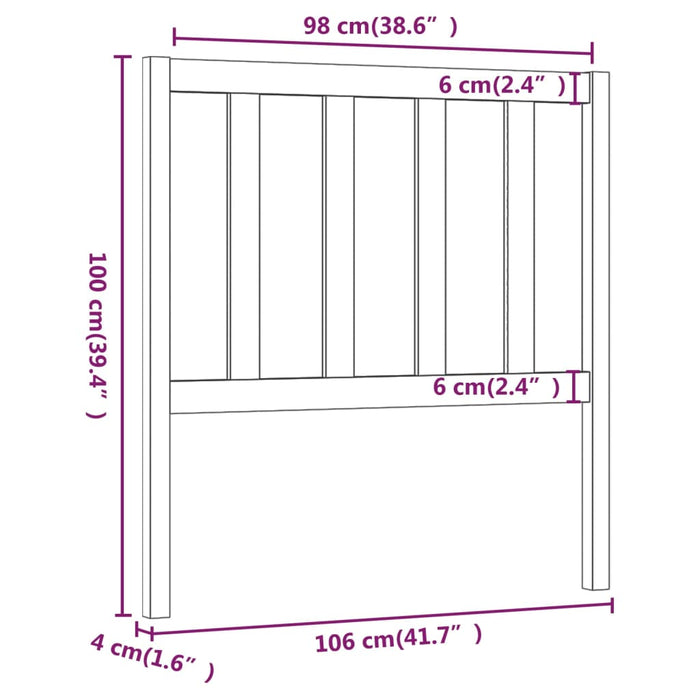 Tăblie de pat, gri, 106x4x100 cm, lemn masiv de pin - WALTI WALTI