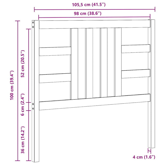 Tăblie de pat, gri, 106x4x100 cm, lemn masiv de pin - WALTI WALTI
