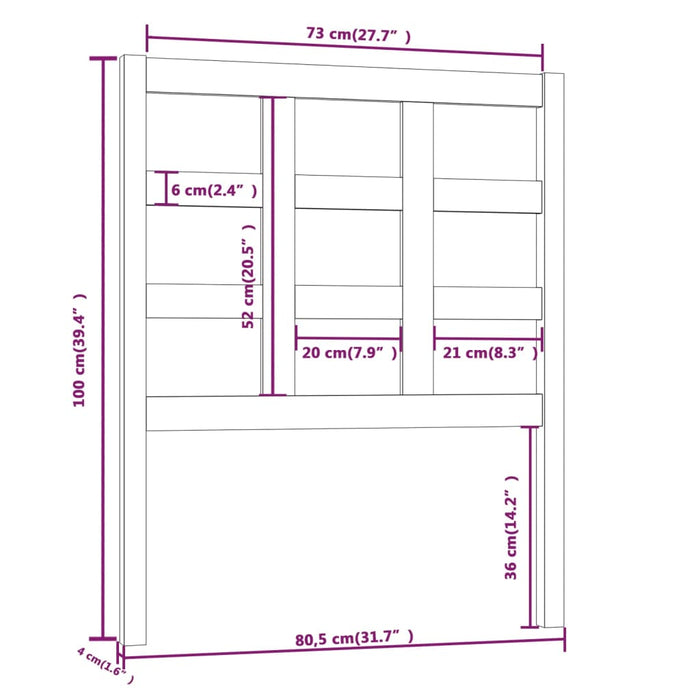 Tăblie de pat, gri, 80,5x4x100 cm, lemn masiv de pin - WALTI WALTI