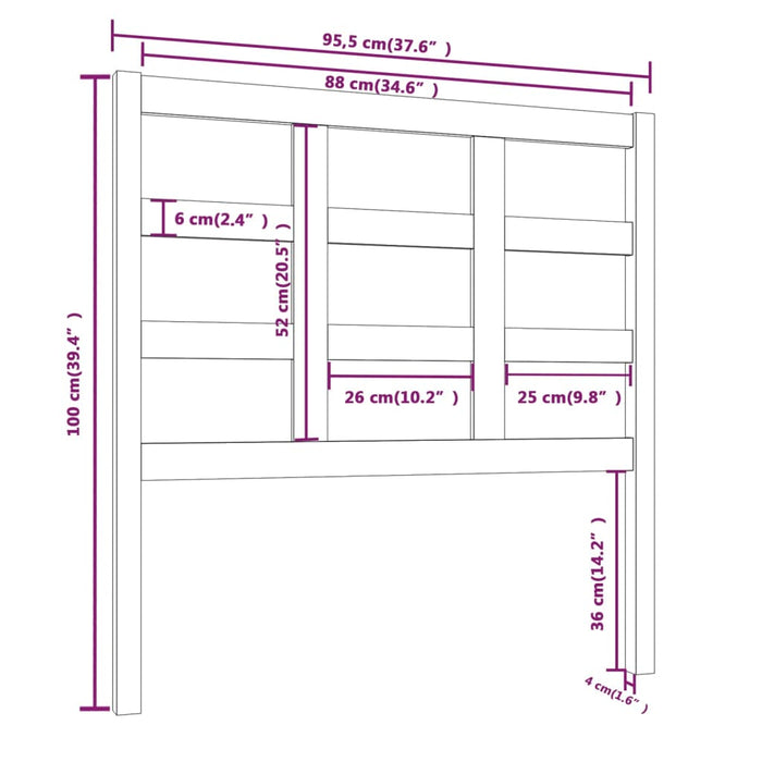 Tăblie de pat gri 95,5x4x100 cm Lemn masiv de pin - WALTI WALTI