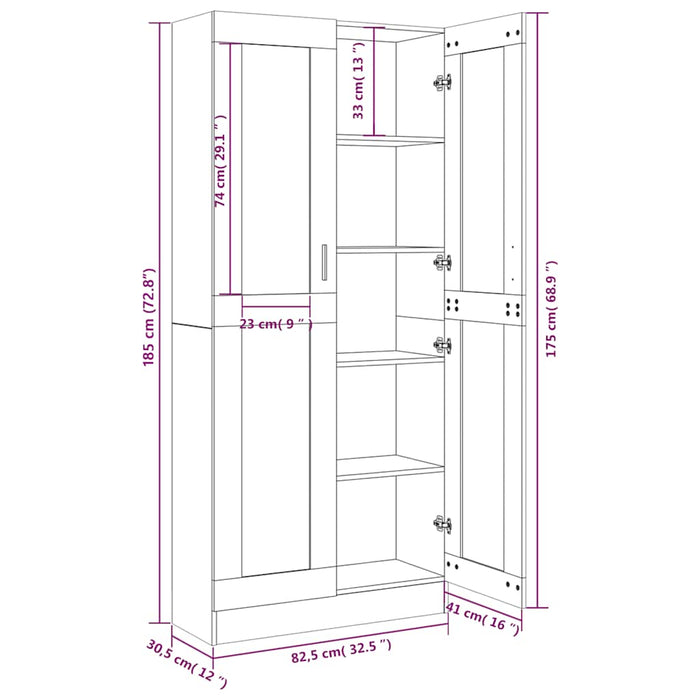 Dulap vitrină stejar fumuriu 82,5x30,5x185 cm lemn prelucrat - WALTI WALTI