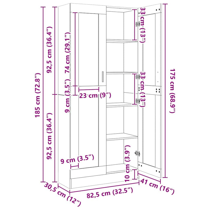 Dulap vitrină stejar fumuriu 82,5x30,5x185 cm lemn prelucrat - WALTI WALTI