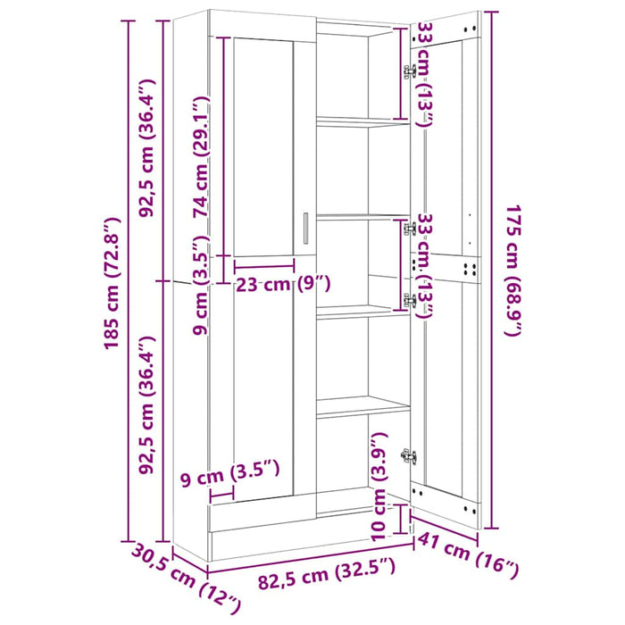 Dulap vitrină, gri sonoma, 82,5x30,5x185 cm, lemn prelucrat - WALTI WALTI