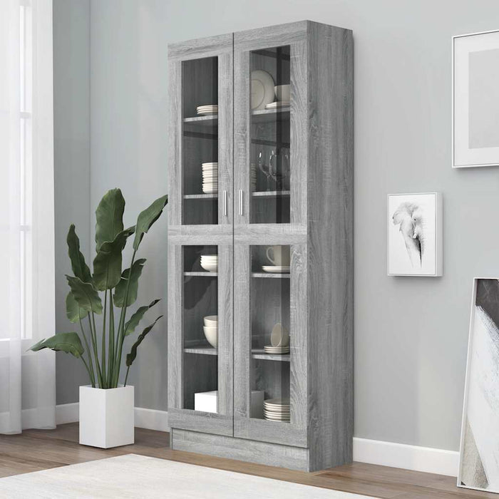 Dulap vitrină, gri sonoma, 82,5x30,5x185 cm, lemn prelucrat - WALTI WALTI