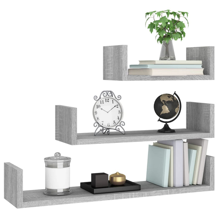 Rafturi expunere de perete 3 buc. gri sonoma lemn prelucrat - WALTI WALTI