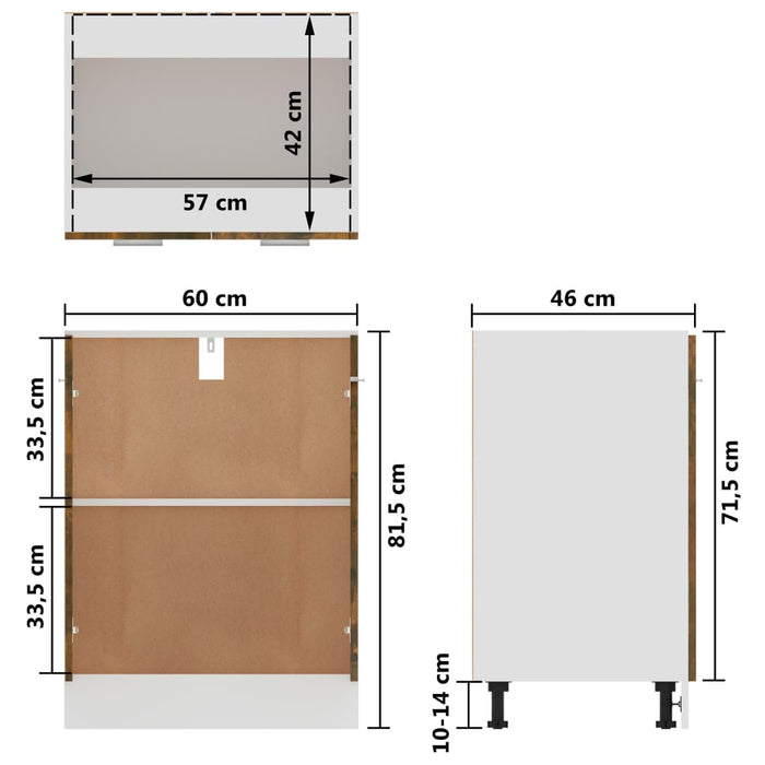 Dulap inferior, stejar fumuriu, 60x46x81,5 cm, lemn prelucrat WALTI