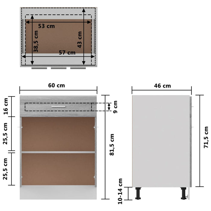 Dulap inferior cu sertar gri sonoma 60x46x81,5cm lemn prelucrat WALTI