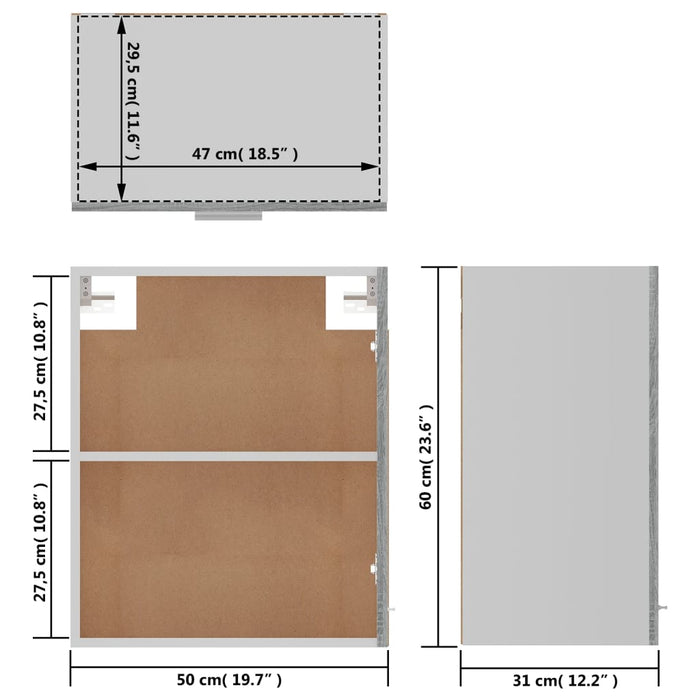 Dulap suspendat, gri sonoma, 50x31x60 cm, lemn prelucrat WALTI