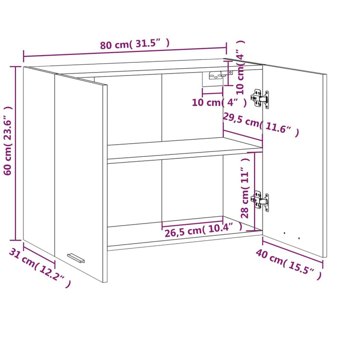 Dulap suspendat, stejar fumuriu, 80x31x60 cm, lemn prelucrat WALTI