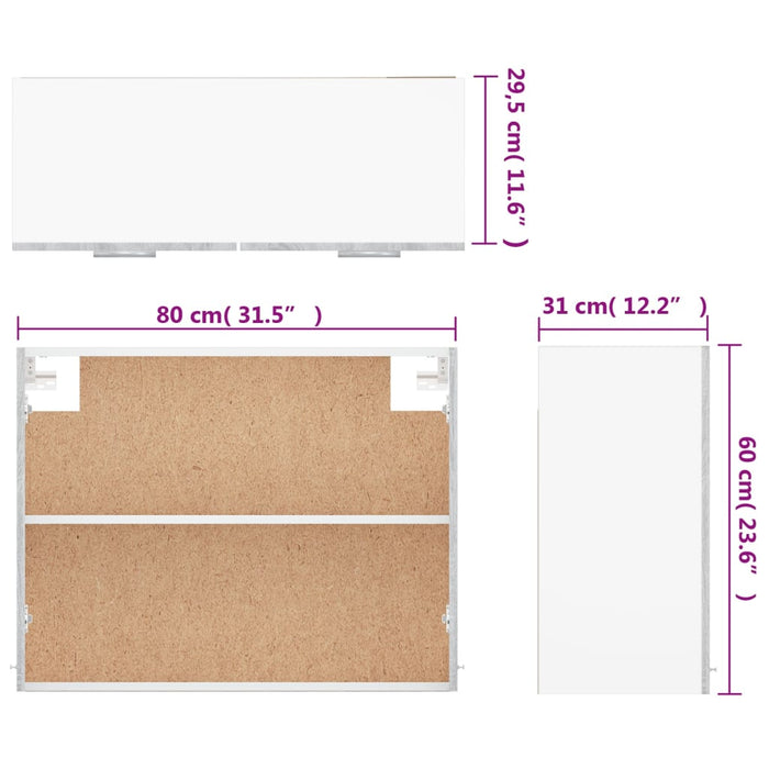 Dulap suspendat, gri sonoma, 80x31x60 cm, lemn prelucrat WALTI