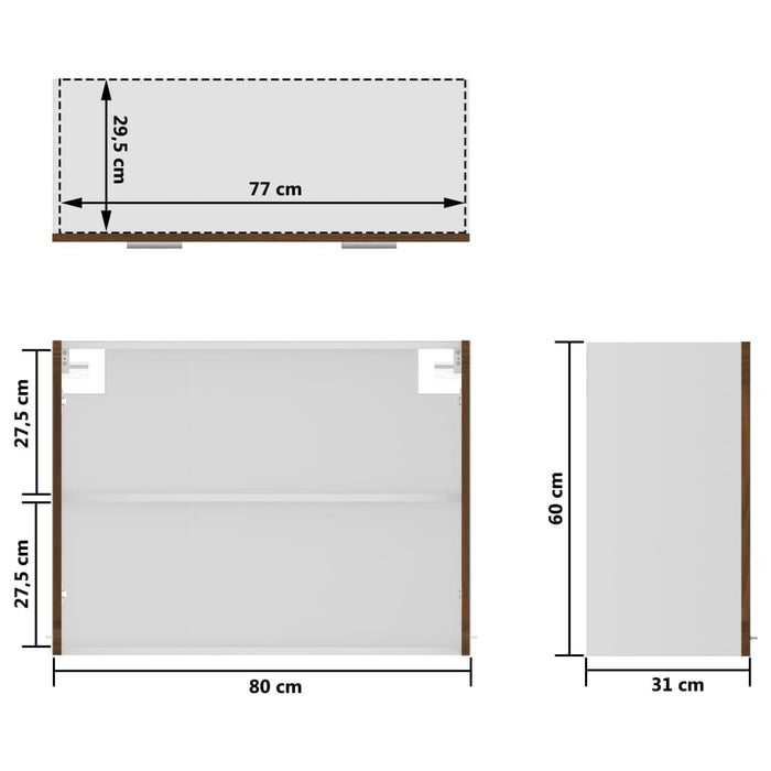 Dulap suspendat cu sticlă, stejar maro, 80x31x60 cm, lemn WALTI