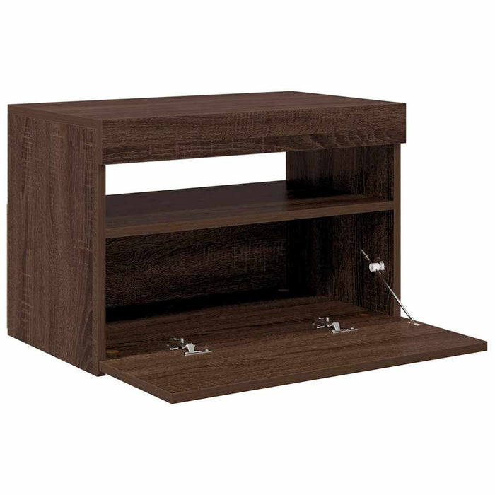 Comodă TV cu lumini LED, stejar maro, 60x35x40 cm WALTI
