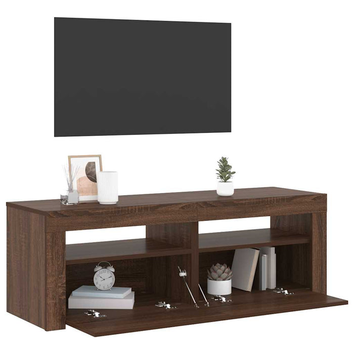 Comodă TV cu lumini LED, stejar maro, 120x35x40 cm WALTI
