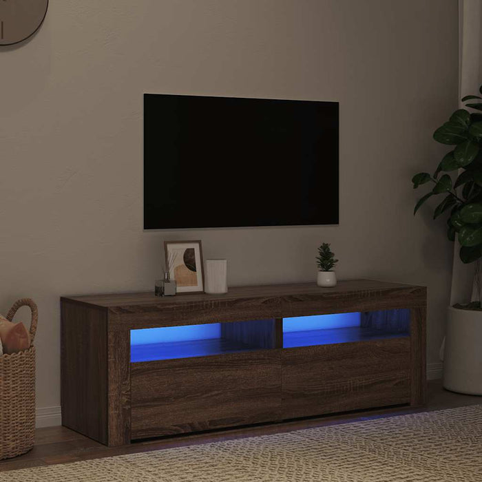 Comodă TV cu lumini LED, stejar maro, 120x35x40 cm WALTI