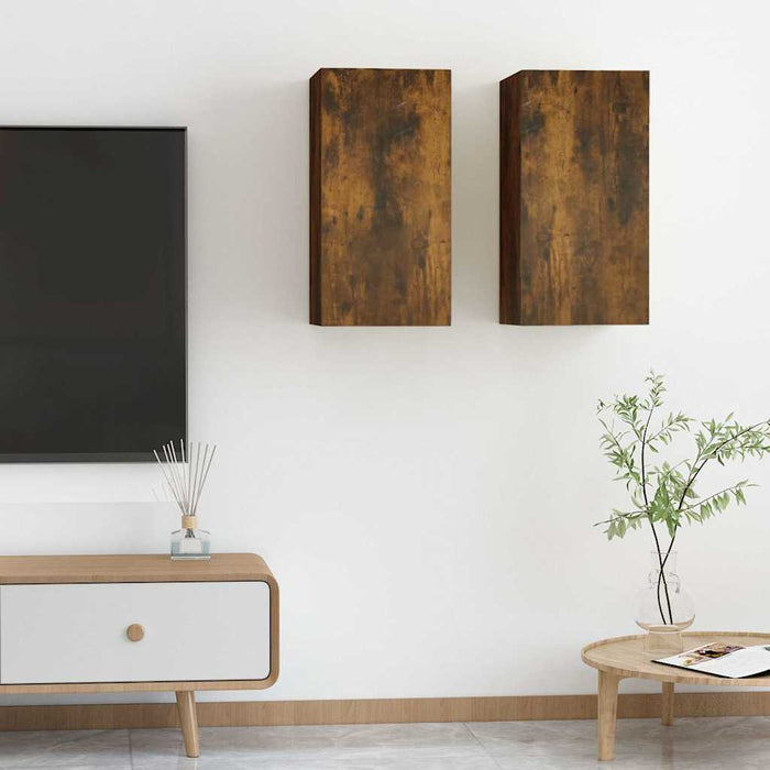 Comode TV, 2 buc., stejar fumuriu, 30,5x30x60 cm lemn prelucrat WALTI