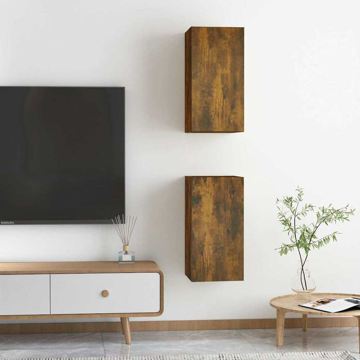 Comode TV, 2 buc., stejar fumuriu, 30,5x30x60 cm lemn prelucrat WALTI