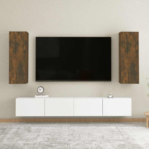 Comode TV, 2 buc., stejar fumuriu, 30,5x30x90 cm lemn prelucrat - WALTI WALTI