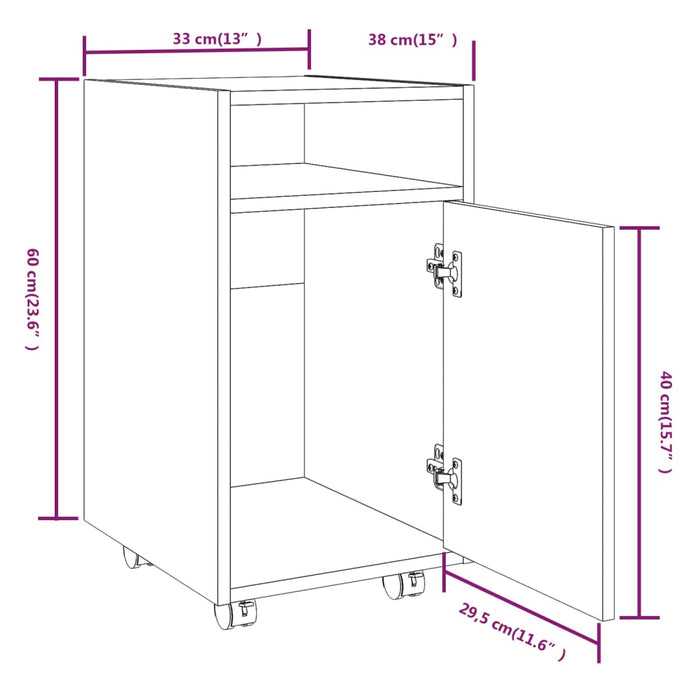 Dulap lateral cu roți stejar afumat 33x38x60 cm lemn prelucrat - WALTI WALTI