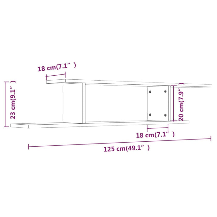 Raft TV montat pe perete stejar fumuriu 125x18x23 cm lemn - WALTI WALTI