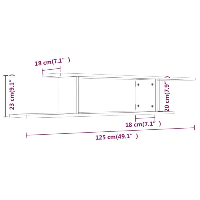 Raft TV montat pe perete gri sonoma 125x18x23 cm lemn - WALTI WALTI