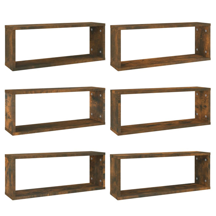 Rafturi de perete cub, 6 buc., stejar fumuriu 60x15x23 cm, lemn - WALTI WALTI