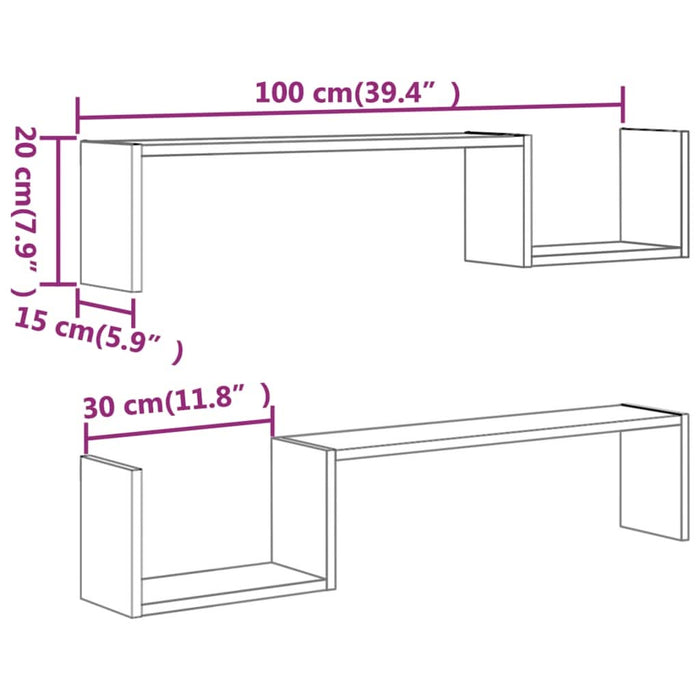 Rafturi colț perete 2 buc sonoma gri 100x15x20cm lemn prelucrat - WALTI WALTI