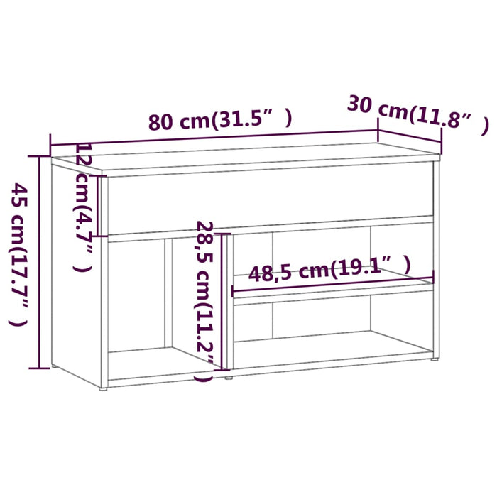 Bancă pentru pantofi stejar fumuriu 80x30x45 cm lemn prelucrat - WALTI WALTI