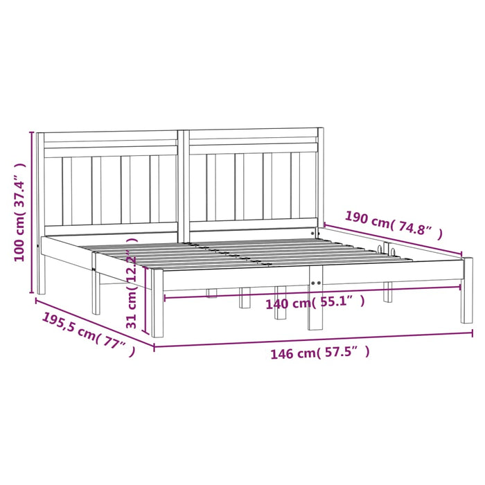 Cadru pat, negru, 140x190 cm, lemn masiv de pin WALTI