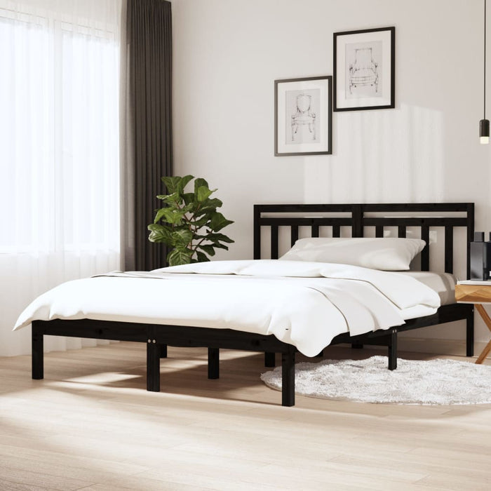 Cadru pat, negru, 140x190 cm, lemn masiv de pin WALTI