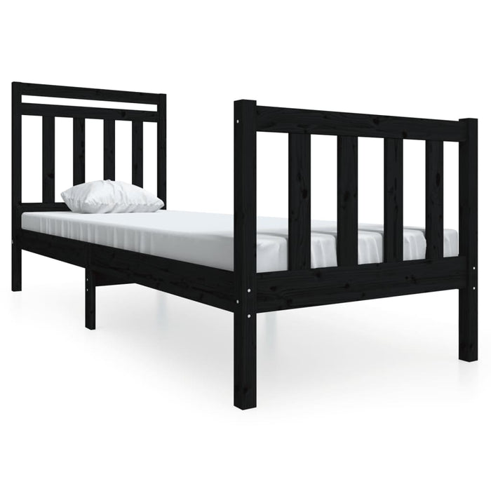 Cadru de pat mic single, negru, 75x190 cm, lemn masiv WALTI