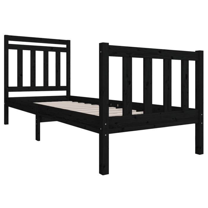 Cadru de pat mic single, negru, 75x190 cm, lemn masiv WALTI