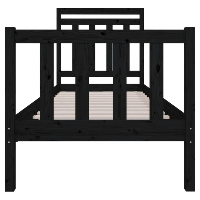 Cadru de pat mic single, negru, 75x190 cm, lemn masiv WALTI