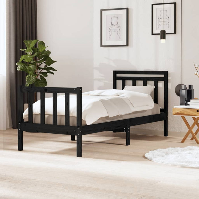 Cadru de pat mic single, negru, 75x190 cm, lemn masiv WALTI