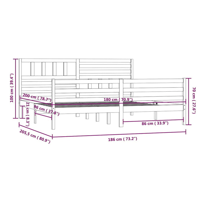 Cadru de pat Super King, gri, 180x200 cm, lemn masiv WALTI