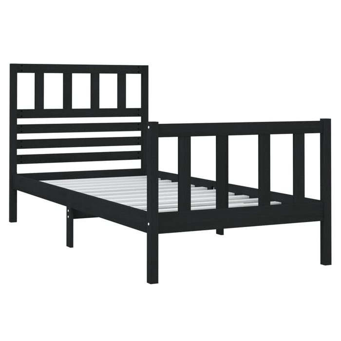 Cadru de pat mic single, negru, 75x190 cm, lemn masiv - WALTI WALTI