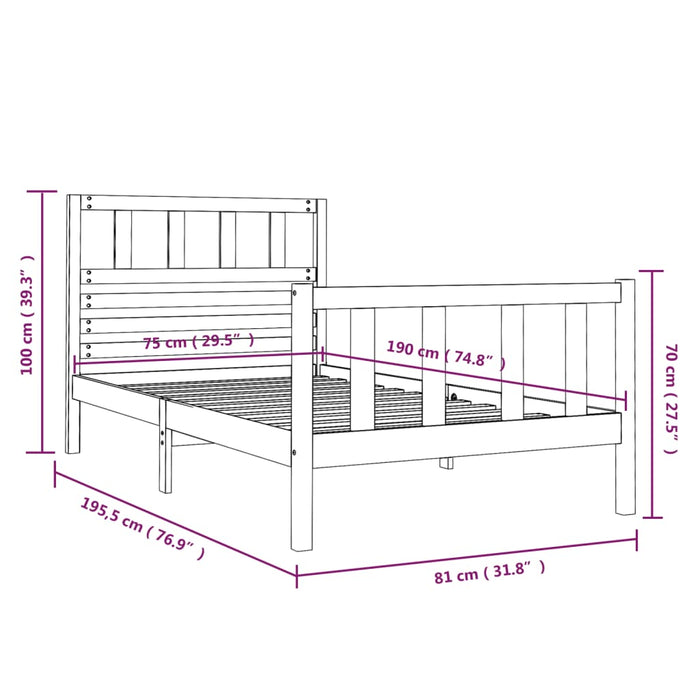 Cadru de pat mic single, negru, 75x190 cm, lemn masiv - WALTI WALTI