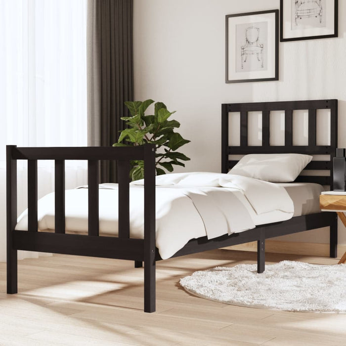 Cadru de pat mic single, negru, 75x190 cm, lemn masiv - WALTI WALTI