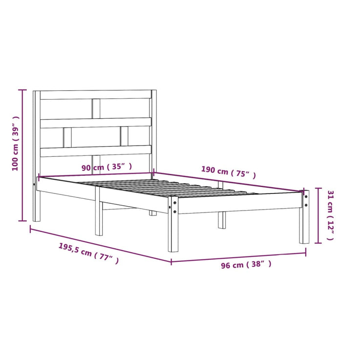 Cadru de pat single, 90x190 cm, lemn masiv WALTI