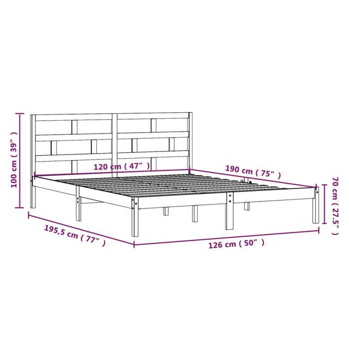 Cadru de pat mic dublu, negru, 120x190 cm, lemn masiv WALTI