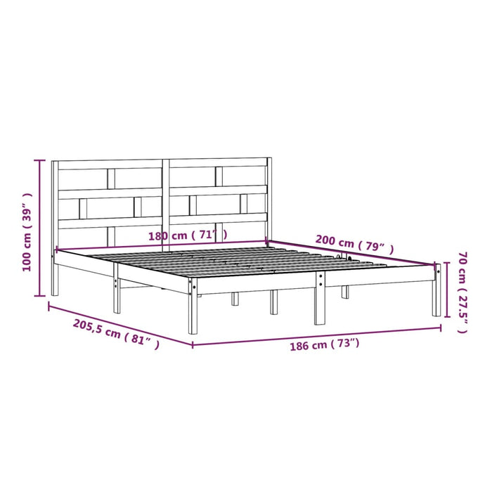 Cadru de pat Super King, alb, 180x200 cm, lemn masiv WALTI