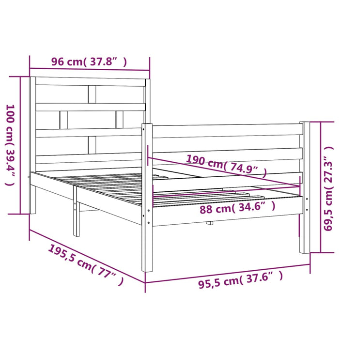 Cadru de pat single, 90x190 cm, lemn masiv WALTI