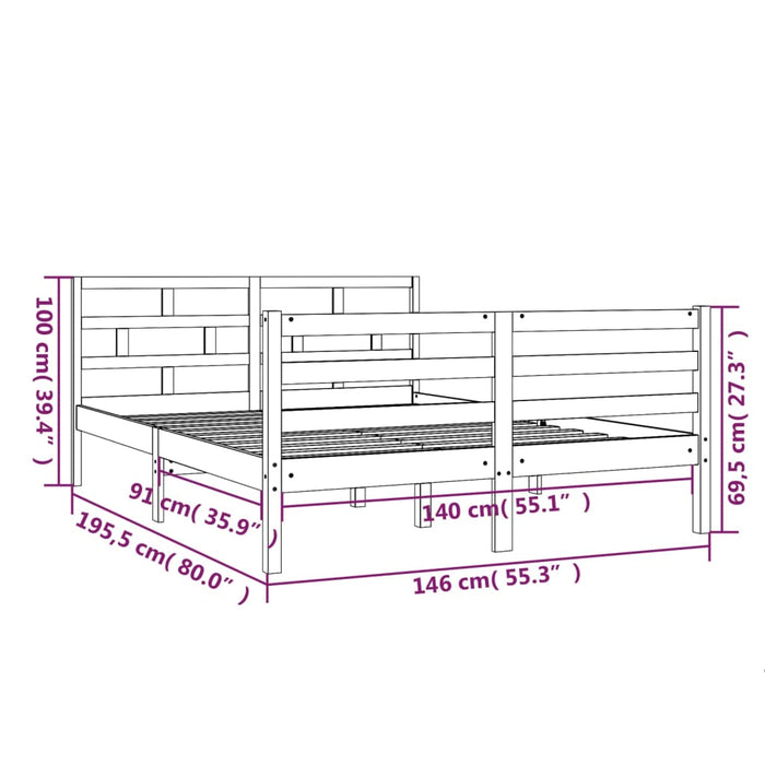 Cadru de pat, gri, 140x190 cm, lemn masiv de pin WALTI