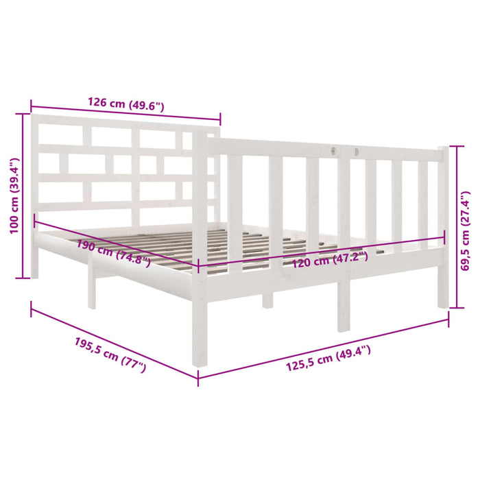 Cadru de pat mic dublu, alb, 120x190 cm, lemn masiv de pin WALTI