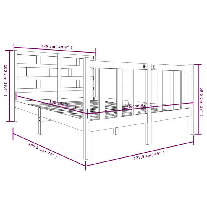 Cadru de pat mic dublu, gri, 120x190 cm, lemn masiv de pin WALTI