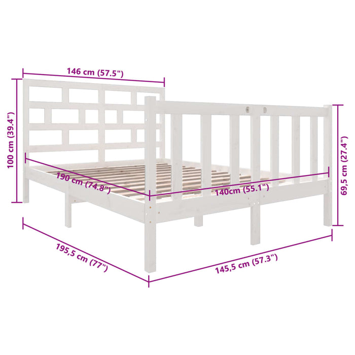 Cadru de pat, alb, 140x190 cm, lemn masiv de pin WALTI