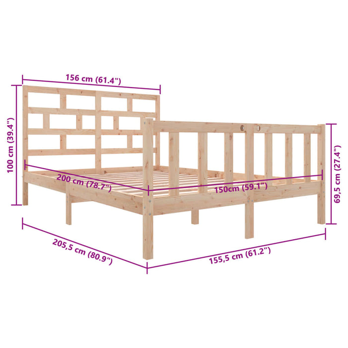 Cadru de pat King Size, 150x200 cm, lemn masiv de pin WALTI